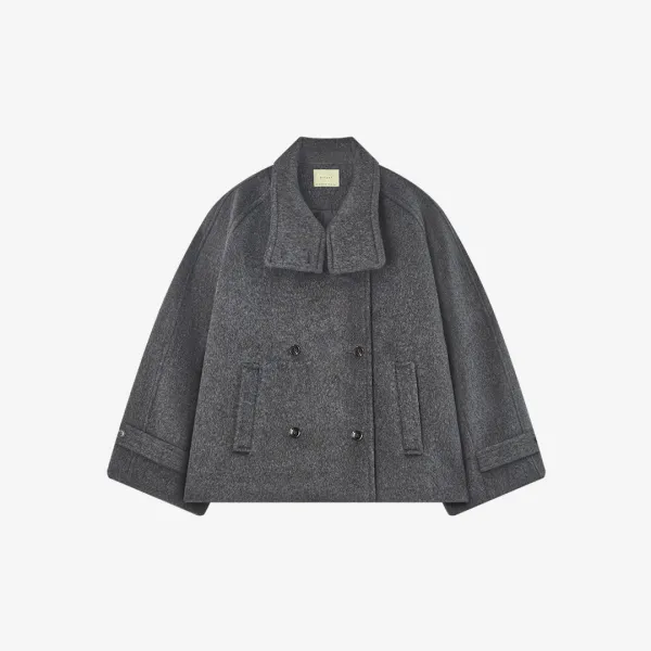 SIOT4169 하이넥 오버 핏 하프 코트_Charcoal