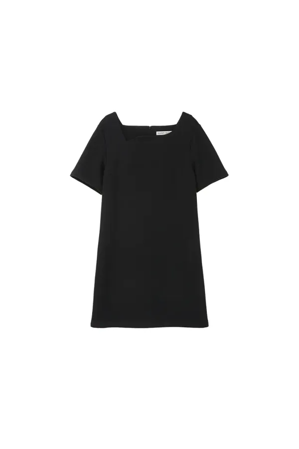 Wave Neck Mini Dress, Black