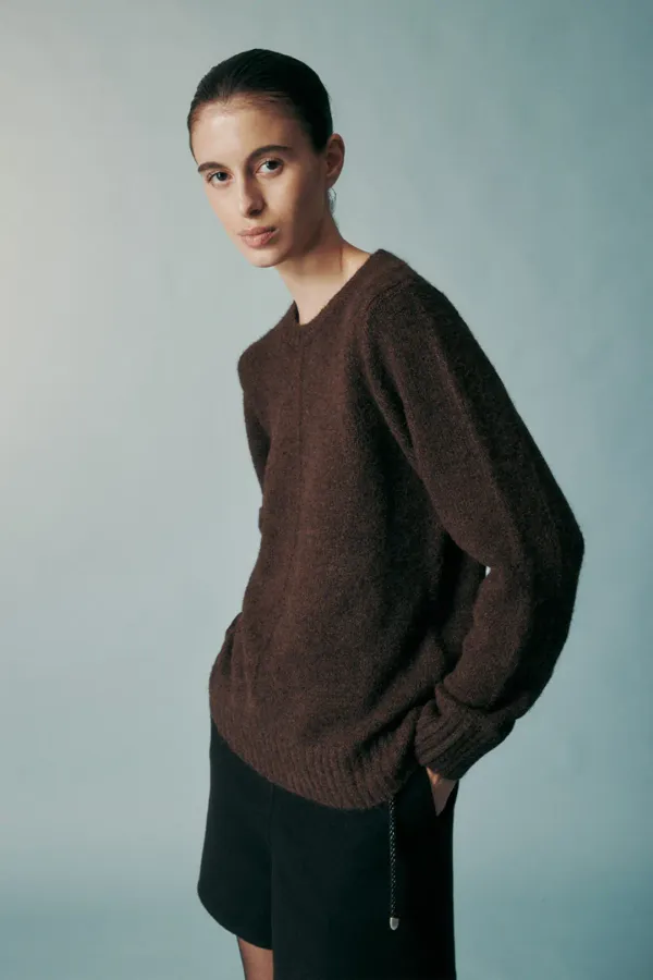 WOOL BLEND KNIT TOP CHOCOLATE
