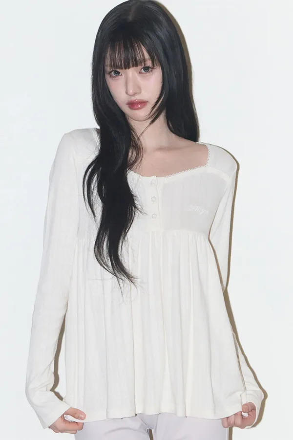 플레어 셔링 롱슬리브 크림
