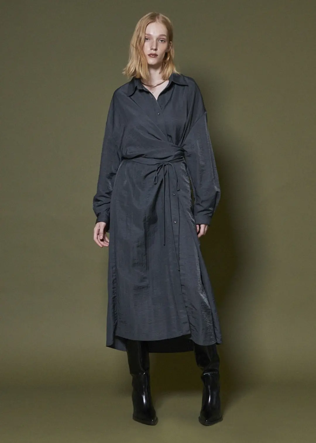 메종드이네스 TIE WRAP SHIRTS DRESS _CHARCOAL 상품 이미지 2