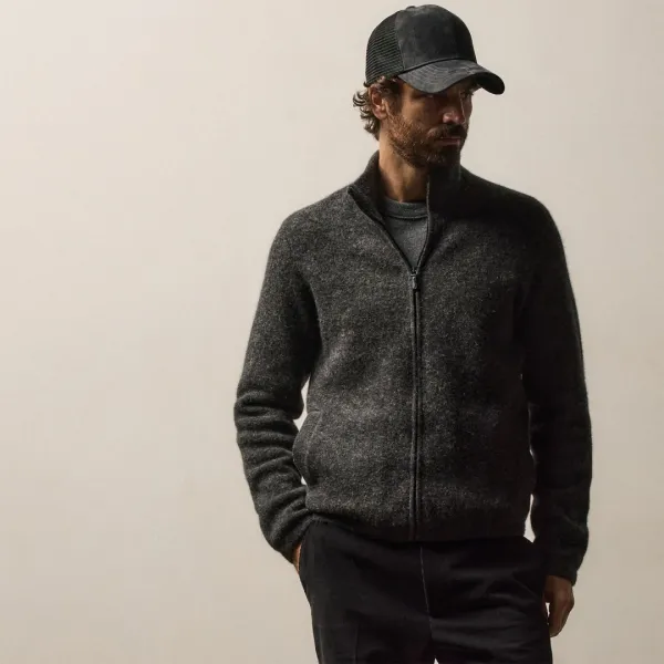 Wool Alpaca Stretch Zip Front - Anthracite