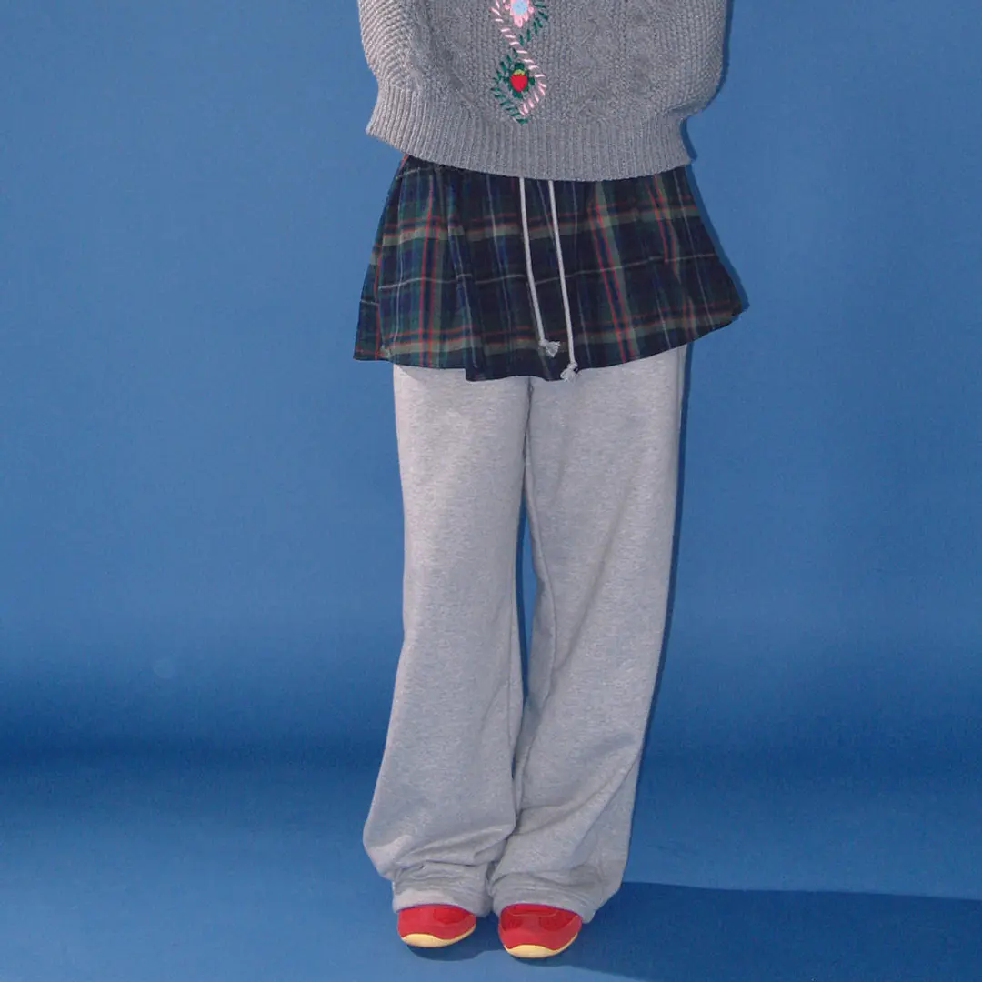 론론 LAYERED SKIRT TRAINING PANTS GREY CHECK 상품 이미지 2
