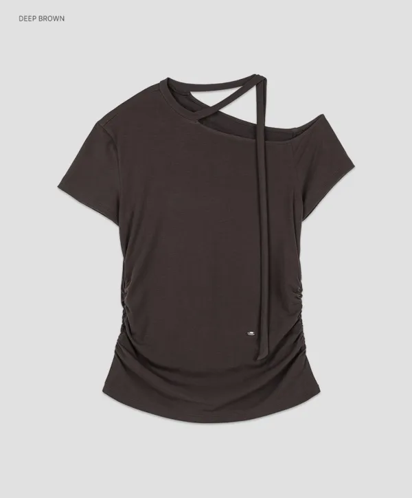 (T-7209)ONE SHOULDER SCALF TEE