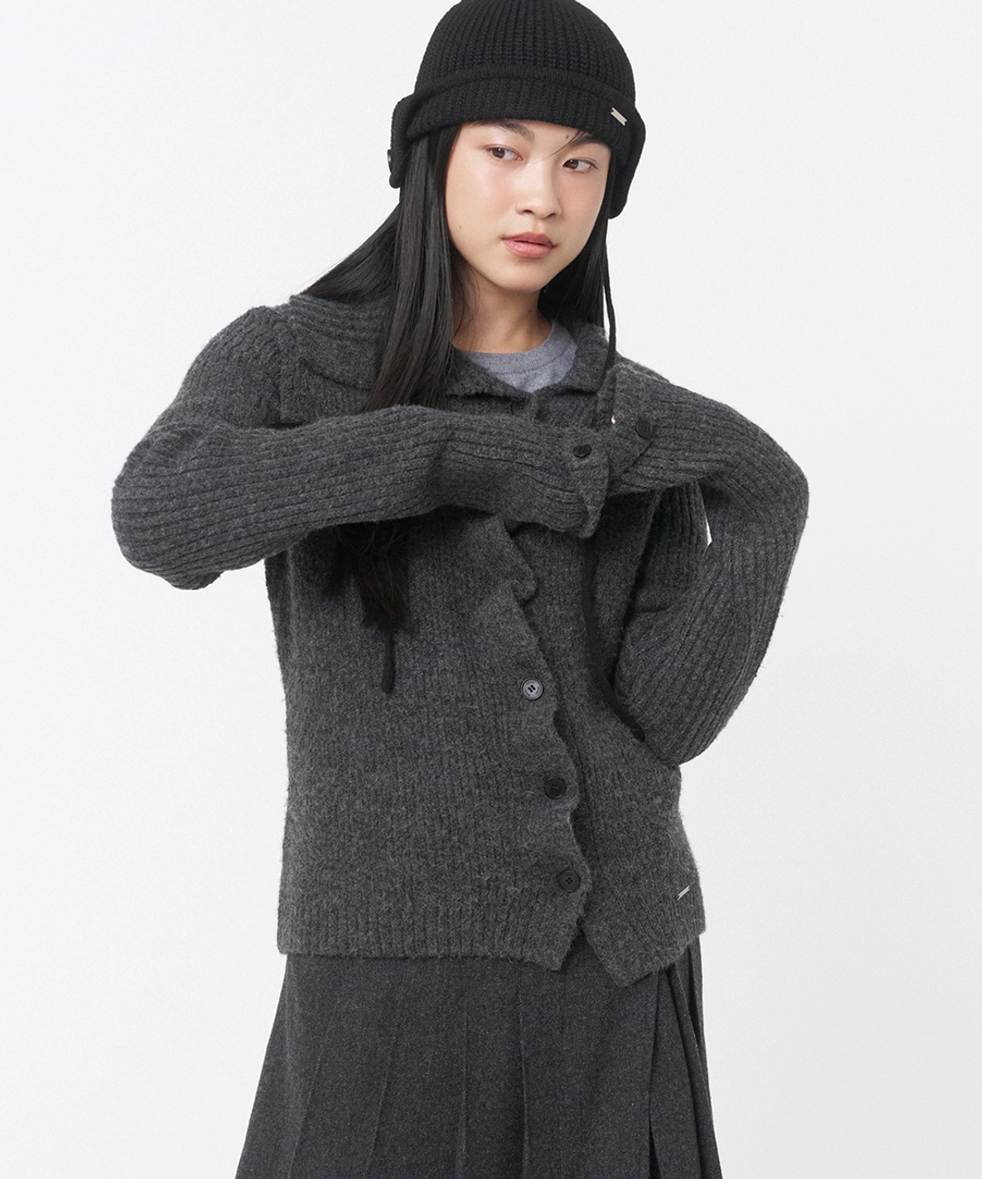 미세키서울 Diagonal button ribbed knit DARK GREY 상품 이미지 3