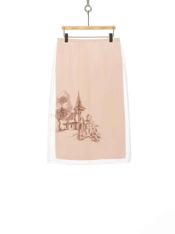 PS26 WHITE GRAPHIC SHEER LAYERED MIDI SKIRT