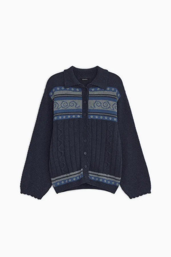 SNAIL GRAPHIC KNIT CARDIGAN, NAVY