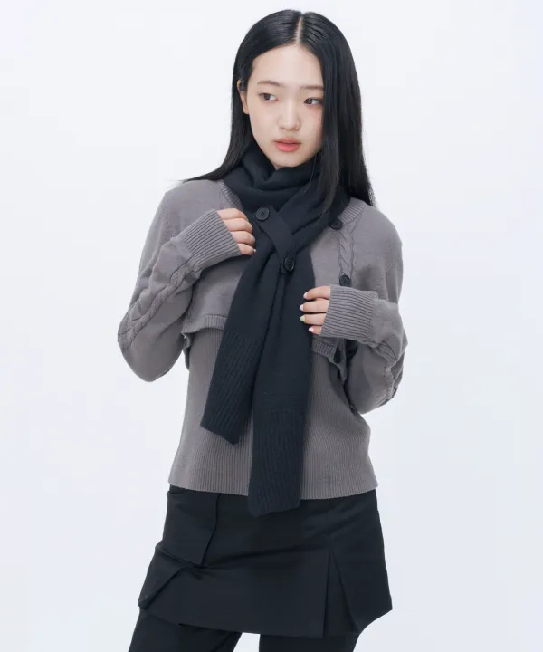 [10월 19일 발매] Belted detail knit muffler BLACK