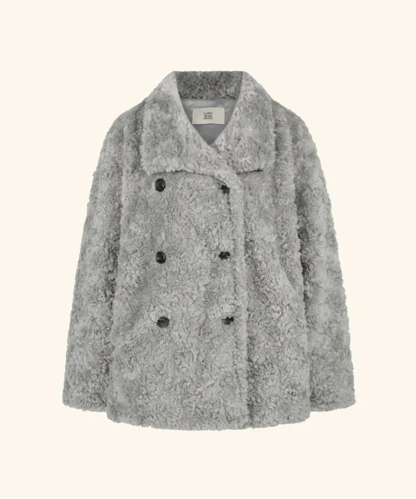 Siphone Double Button Fur Jacket ( Gray )