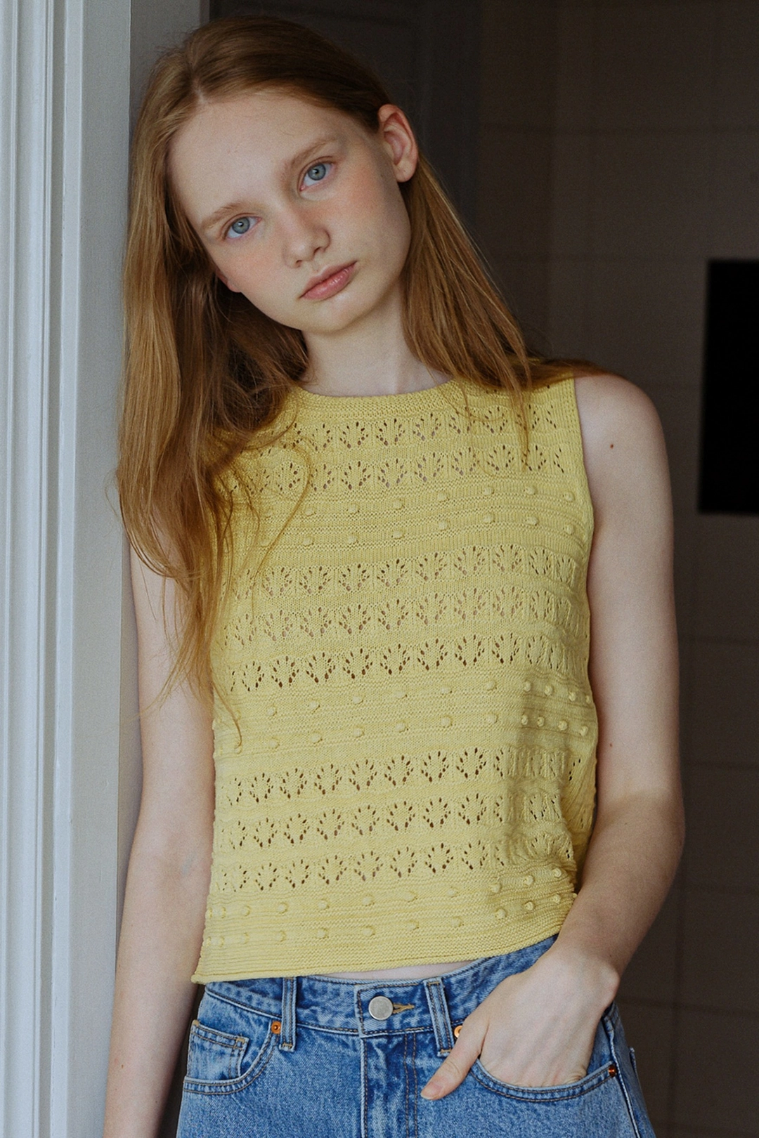 블랭크공삼 crochet sleeveless knit (yellow) 상품 이미지 1