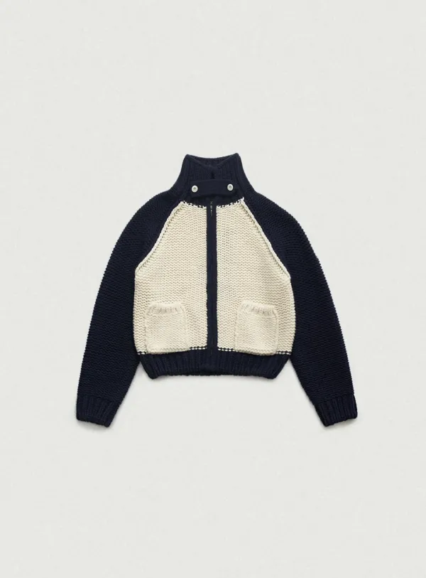 Soap Trim Zip-Up Knit Cardigan