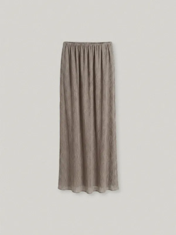 GRACENE PLEATS LONG SKIRT - TAUPE그라센 플리츠 롱 스커트