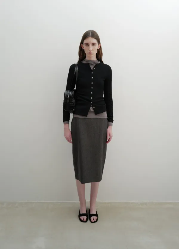 Rib Line Button Cardigan / Black