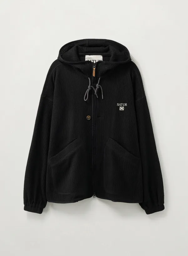 Light Weight Fleece Hood Zip-up - Black