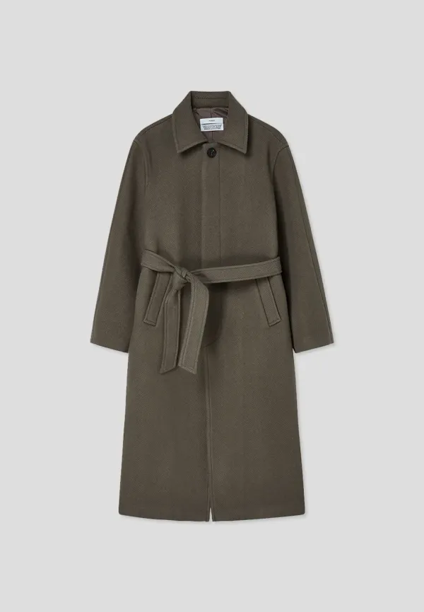 Herringbone wool belted coat (mocha)