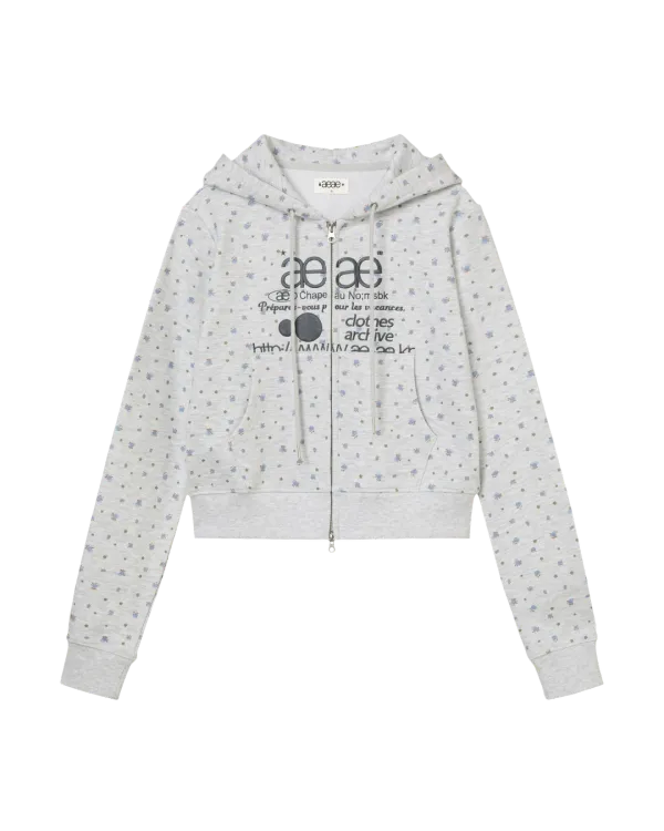 WEB LOGO FLOWER CROP HOOD ZIP UP [BLUE]
