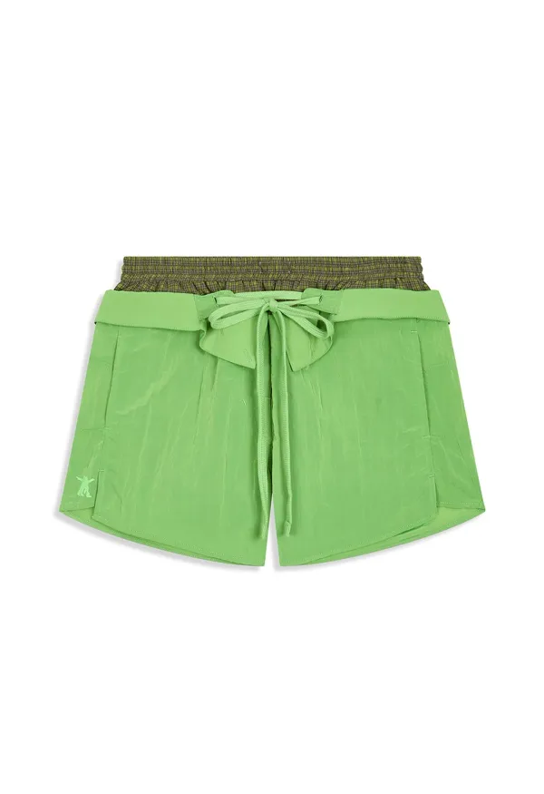 COLOR BLOCK LAYERED SHORTS, LIME GREEN