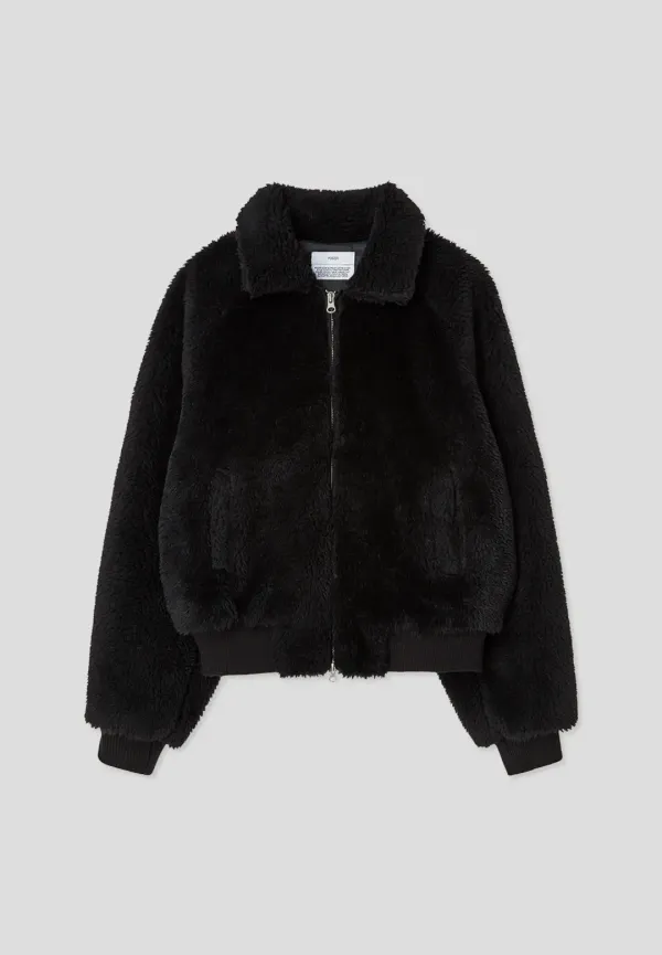 Soft fur zip-up jacket (black)