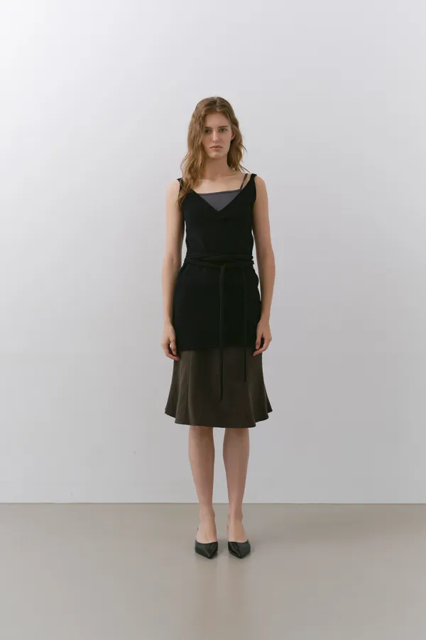 RAW CUT STRAP DRESS, BLACK