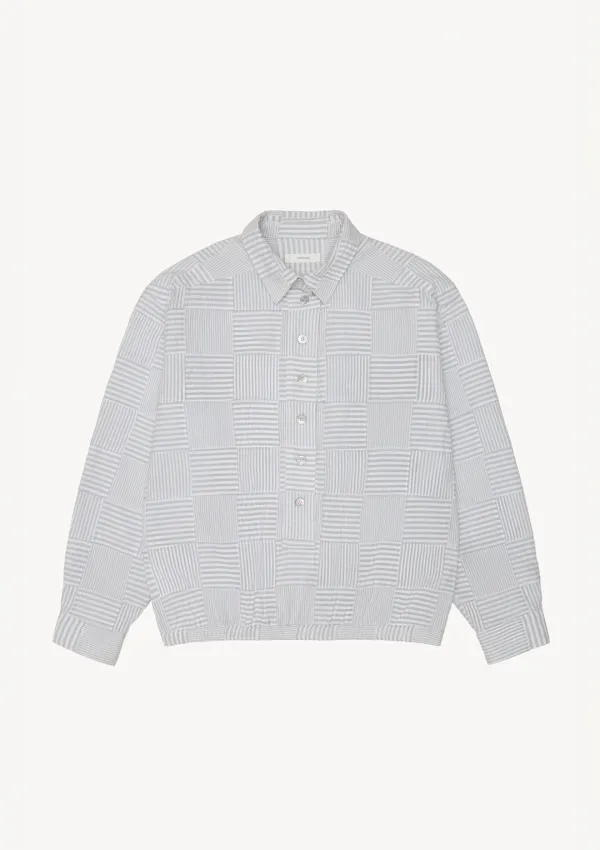 Patchwork Henley Shirt in Light Gray