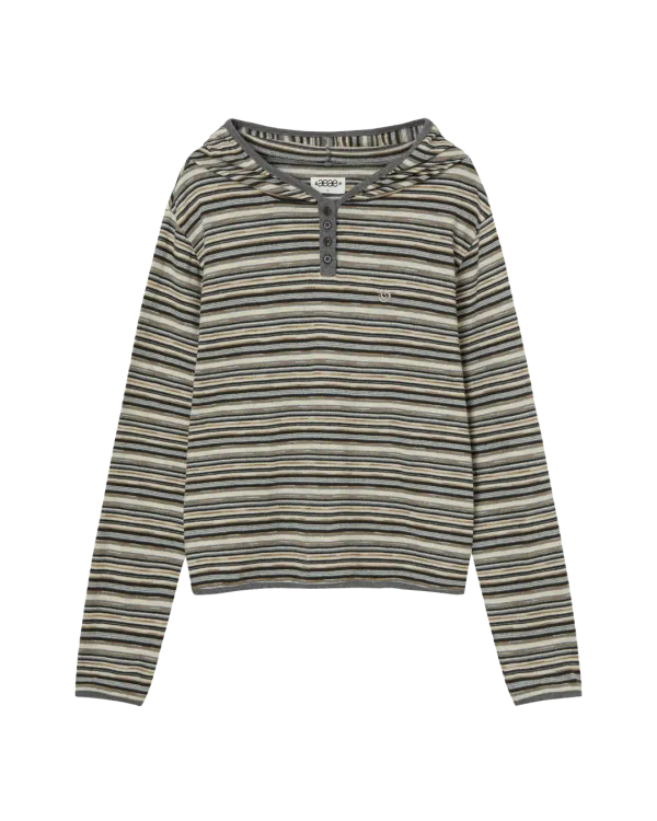 STRIPE KNIT HOODIE [BEIGE]