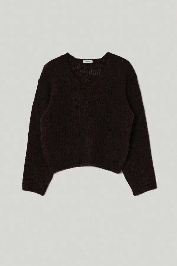 Chunky v-neck sweater (Brown)