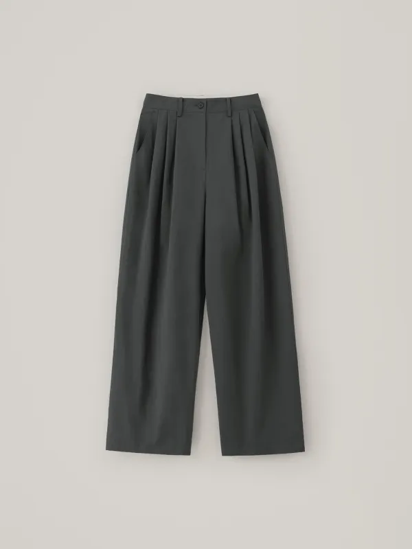 Aron Wide Tuck Pants - Charcoal