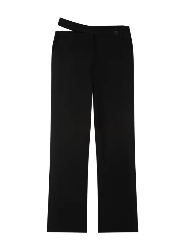 CUT-OUT BELTED SLACKS (BLACK)