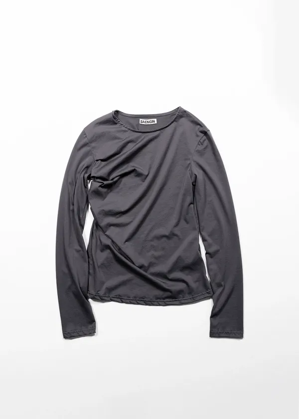 COTTON SHIRRING LONG SLEEVE - CHARCOAL