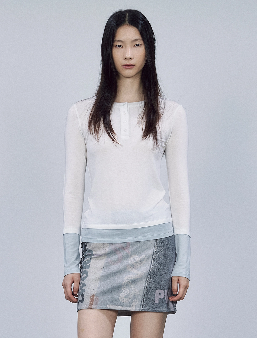 솔티페블 HENLEY NECK LAYERED TOP [IVORY] 상품 이미지 2