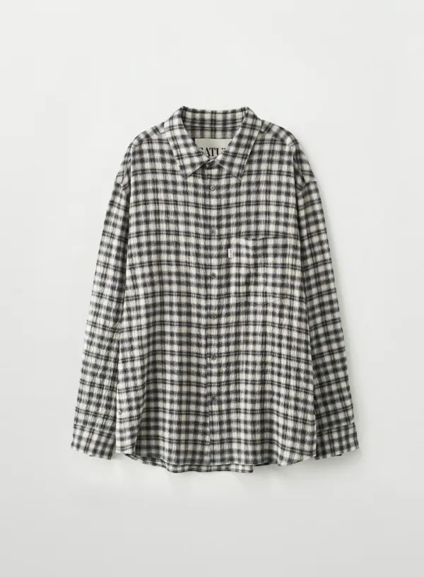 Over Size Check Shirt - Black