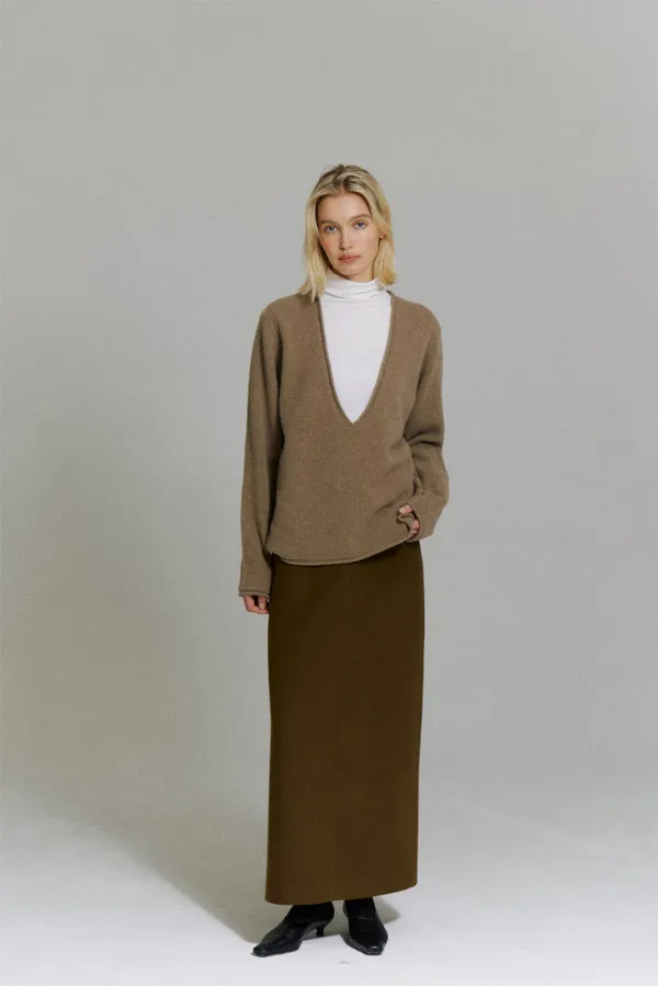 Deep V-neck Sweater in Wood