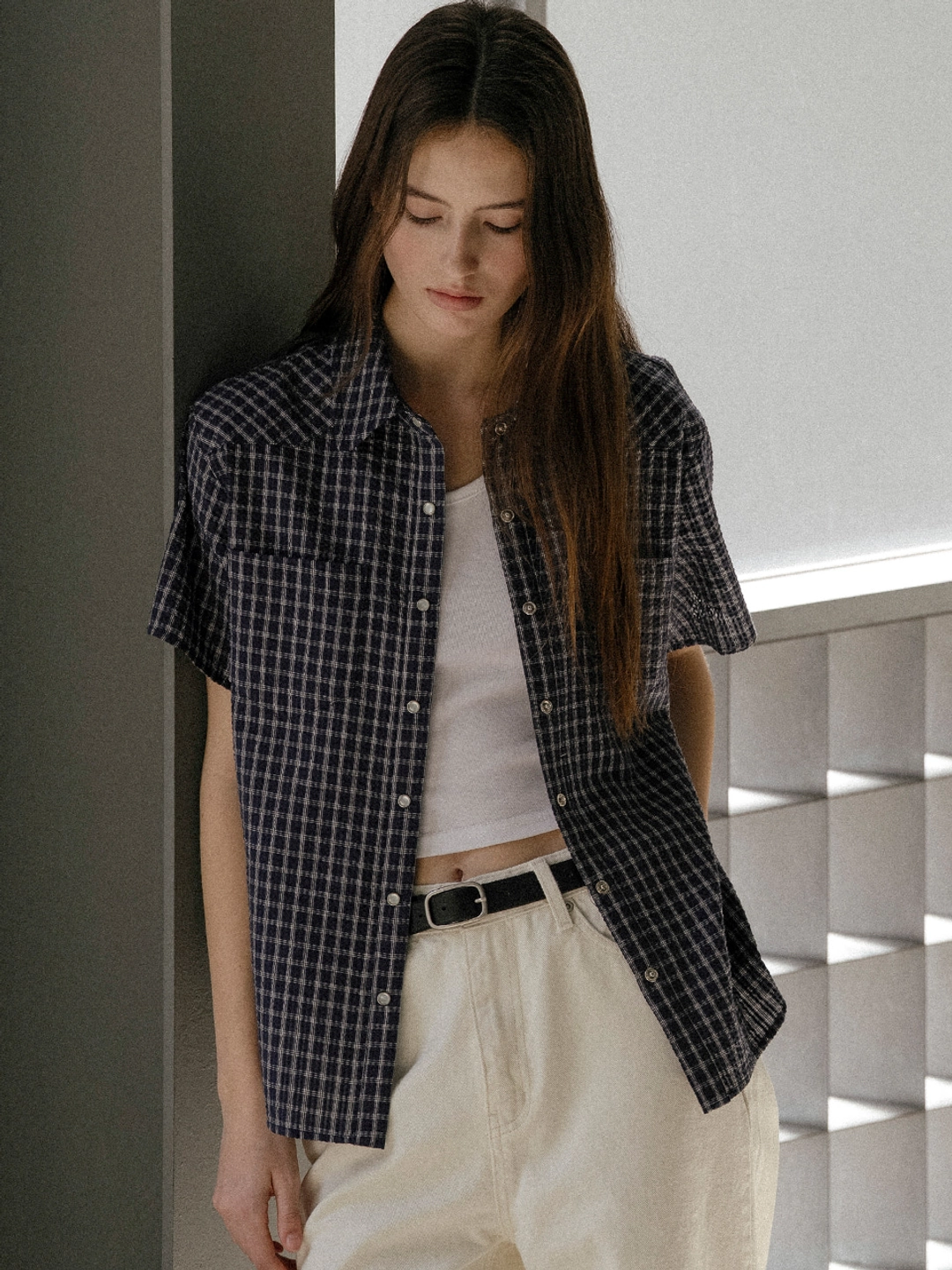 노운베러 Seersucker check shirt [KNSS03SH06]_Navy 상품 이미지 2