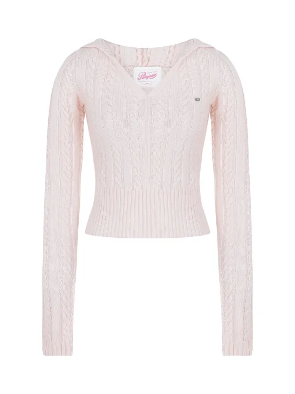 Cable V-Neck Hooded Knit