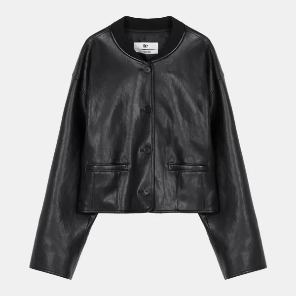 faux leather cropped blouson (black)