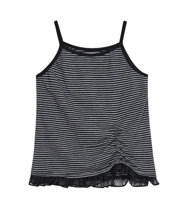 Stripe Shirred Sleeveless Top [Black]