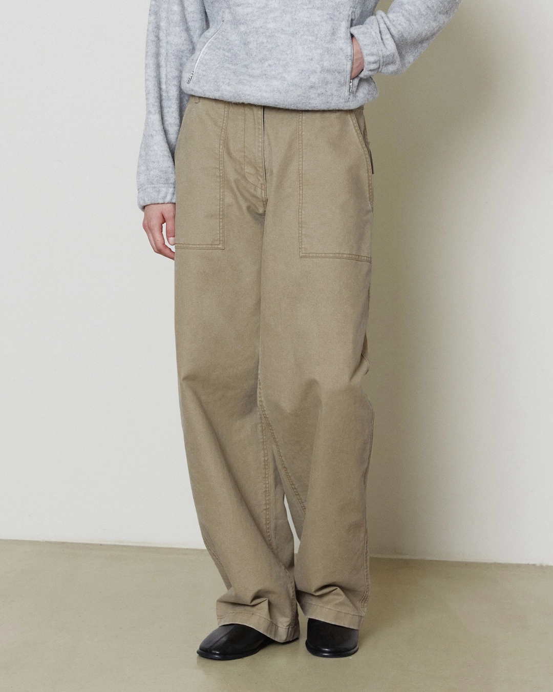 브라운야드 W Wide Fatigue Pants, Washed Beige 상품 이미지 2