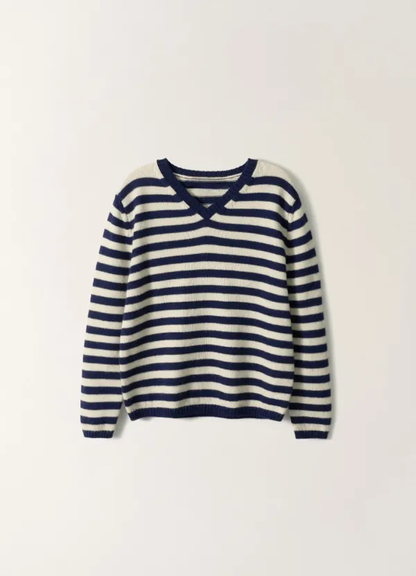3RD / Molly V-Neck Pullover (Ivory Stripe)