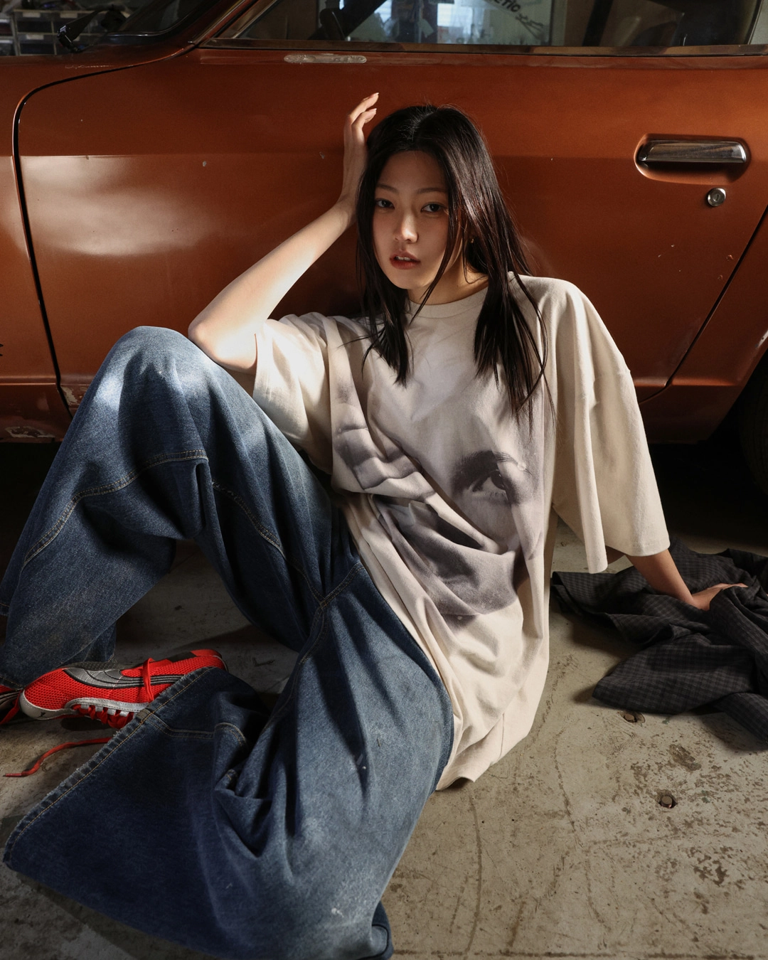 랑거 dark washed painted wide jeans 상품 이미지 3