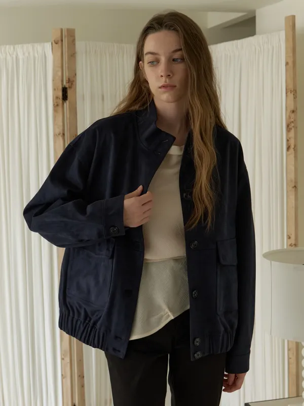 A SUEDE BOMBER JUMPER_NAVY