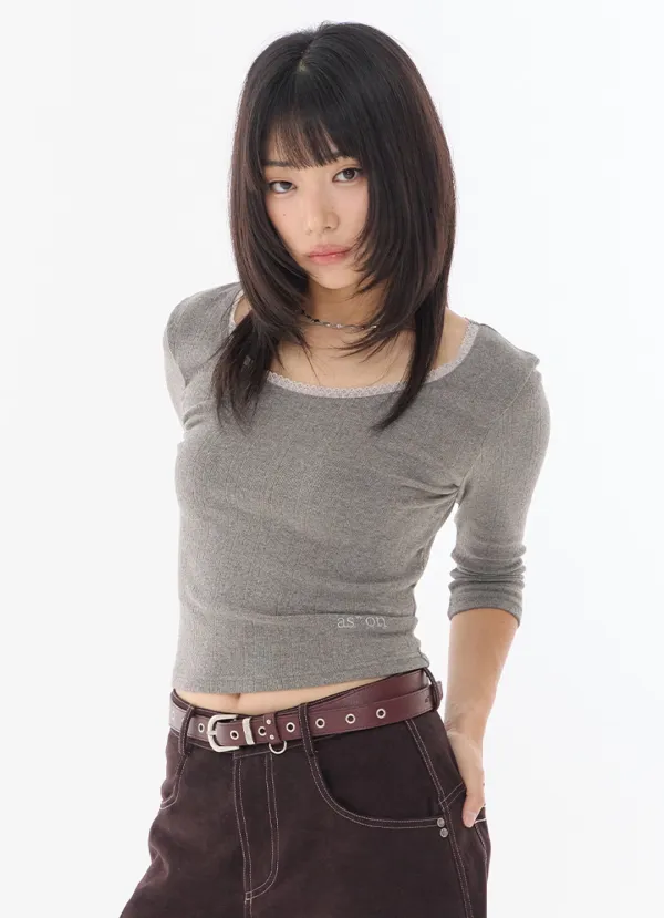 POSY LACE TRIM TEE / GRAY