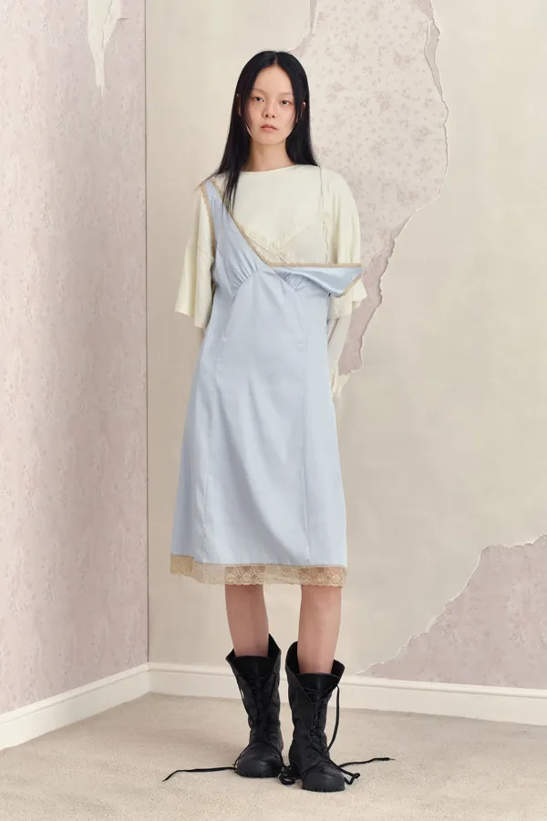 SILKY LACE SLIP DRESS, BLUE