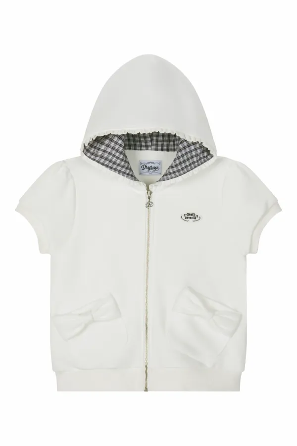 [Restock] RIBBON CHECK SHORT-SLEEVE HOODIE (IVO)