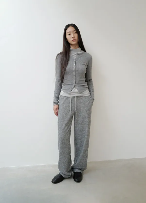 Rib Line Button Cardigan / Light Gray
