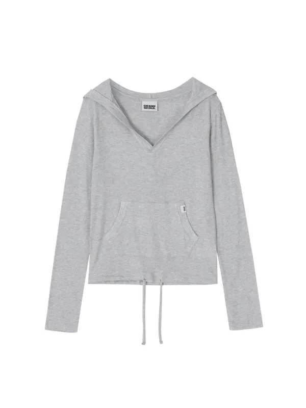 SOFT RIB HOODED TOP_LIGHT MELANGE GREY
