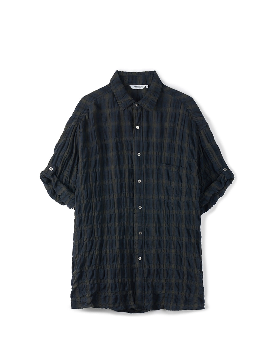 파르티멘토 Vintage Crinkle Check Roll Up Half Shirts_Faded Navy 상품 이미지 3