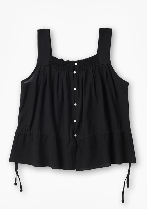 Sleeveless lace ruffle top Black