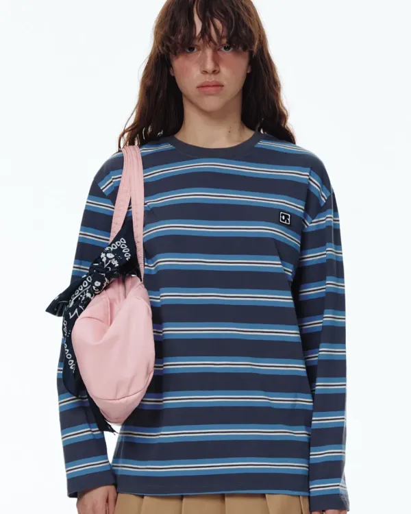 STRIPE PATCH LONG SLEEVE T-SHIRT_CHARCOAL