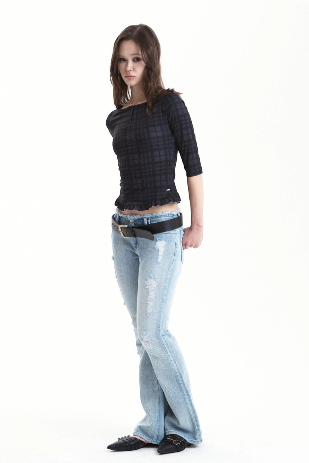 시너진 UNBALANCED BUCKLE SLINGBACK BLACK 상품 이미지 2