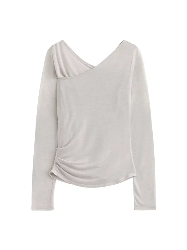 One Shoulder Layered Top Set - Light Grey